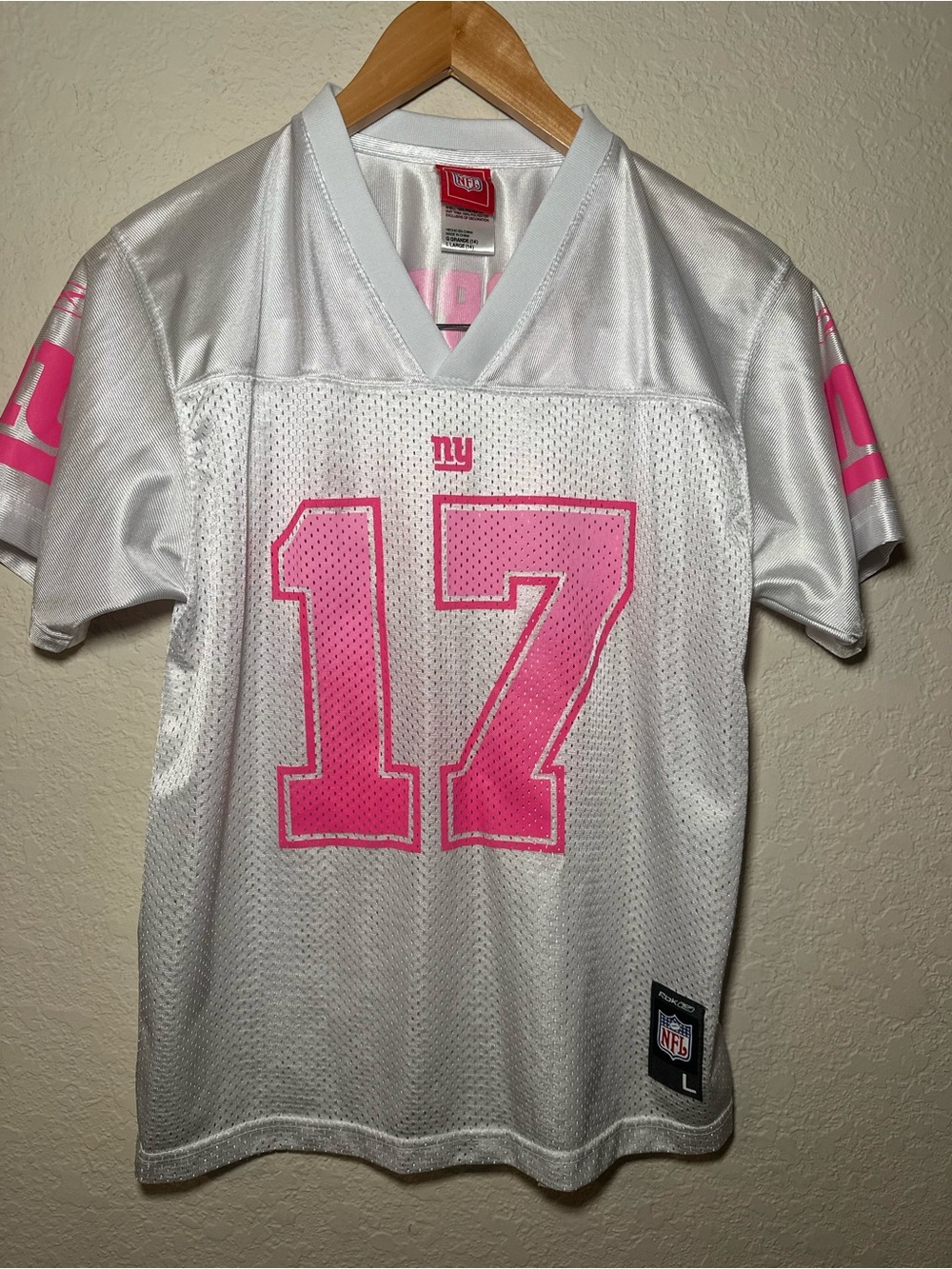 NFL Giants White and Pink Jersey (Large)